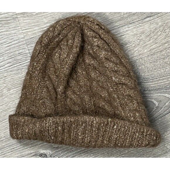 Boho Beanie Heather Brown Soft Cable Knit Winter Hat Small Cottage Minimalist - Picture 2 of 2